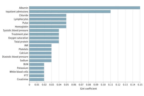 Figure 1.  Top 20 Most Important Features in the Predictive Model Using the Gini Coefficient